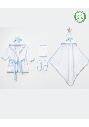 Balinalı Bornoz Takımı 1-2 Yaş Beyaz/mavi
