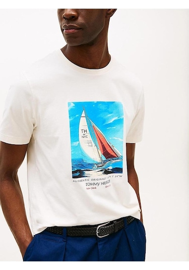 Erkek Hılfıger Color Photo Prınt Tee T-shirt Sarı