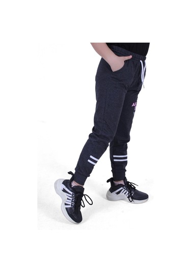 Fyk Kids All Day Yazı Baskılı Kız Çocuk Eşofman Altı Füme