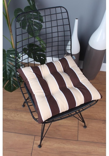 Altınpamuk Altınpamuk Beta Pofidik Kahve Krem Sandalye Minderi Bağcıklı 40X4