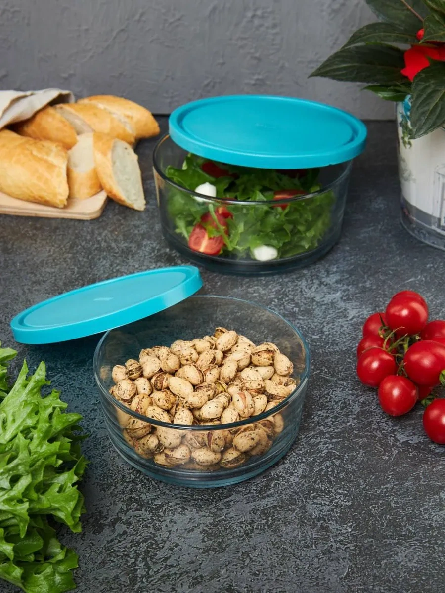 Gift'n'home Cam Kapaklı Salata Kasesi Seti 2 Adet 262361221 Açık Mavi