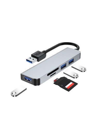 Reedark 2103u Usb Çok Fonksiyonlu Hub: Usb3.0 + 2xusb2.0 + Tf/sd Kart Okuyucu, 5.0gbps Hızlı Veri Transferi, Uzay Gri Abs+alüminyum