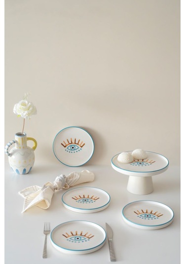 Kevin Seramik Hand Made 5 Parça Nazar Pasta Servis Takımı