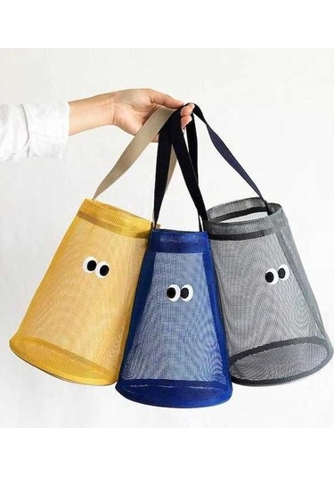 Novahub Sevimli Gözler File Plaj Kovası Çantası - Yaz Koleksiyonu Lacivert Lacivert