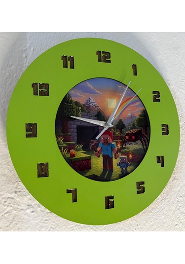 Kişiye Özel İsimli Bloklu Dünya Tasarımlı Duvar Saati Epoksi Dolgulu Resimli & Rakamlı 35 Cm Yeşil