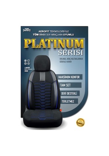 Ford Focus 2 Hatchback Uyumlu Lüx Deri Detaylı Oto Koltuk Kılıfı Ön Arka Takım Platınum Siyah Mavi
