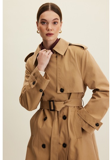 Anıka Kruvaze Kemerli Trençkot Camel 4747462 Çok Renkli