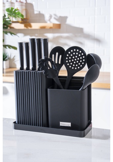 Cooper 14 Parça Standlı Kesme Tahtası Servis Ve Bıçak Seti Siyah