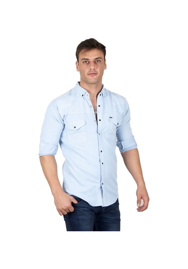 Deepsea Erkek Buz Mavisi Çıtçıtlı Kot Gömlek 2300419 Buz Mavi