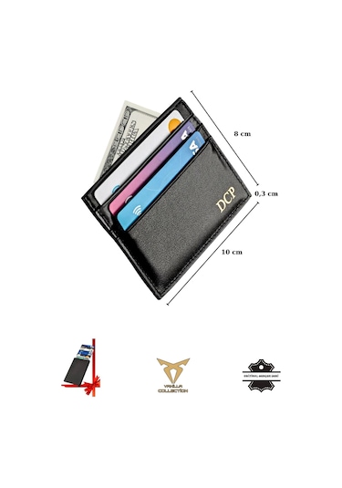 Orijinal Hakiki Deri Süper Ince Model Unisex Kartlık Kartvizitlik Portföy Otomatik Kartlık Hediyeli Siyah