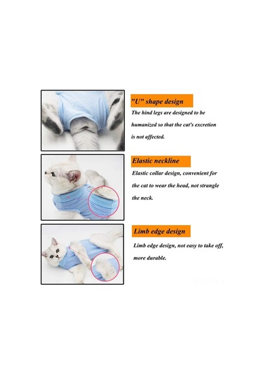 Hombey Kedi Ameliyat Sonrası Kıyafeti Yumuşak Modalı Muhafaza Elbisesi Yara İyileştirme Tabanlı Serbest Hareketli Koruyucu Giyim Mavi M