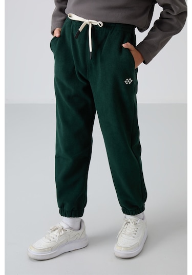 Tommy Life Çam Yeşil Kalın Yumuşak Dokulu Standart Fit Nakışlı Polar Erkek Çocuk Eşofman Alt - 11220 Çam Yeşili