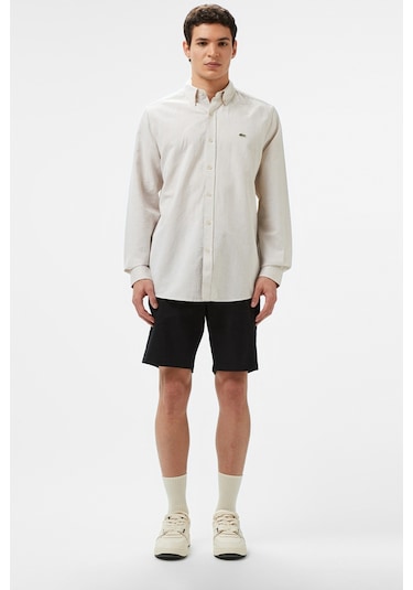 Lacoste Men's Regular Fit Button-down Collar Linen Shirt Beige Erkek Düğmeli Yaka Keten Gömlek Bej Lacoste Men's Regular Fit Button-down Collar Linen Shirt Beige Erkek Düğmeli Yaka Keten Gömlek Bej