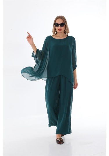 İtalyan Yarasa Kol İpek Bluz-8869 Zümrüt Yeşili