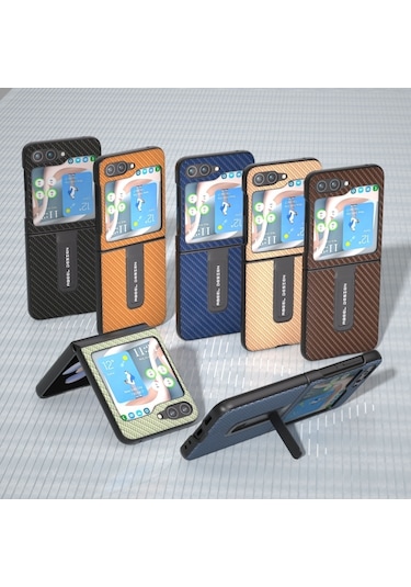 Samsung Galaxy Z Flip5 Abeel Karbon Fiber Doku Koruyucu Telefon Kılıfı Tutucu