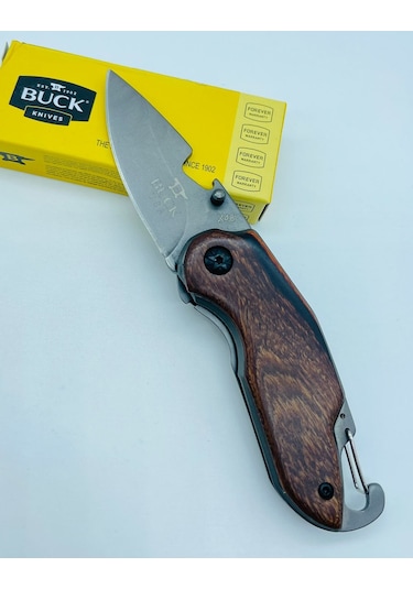 Buck Marka Ahşap Kasa Küçükboy Mini Çakı //15cm-x48 Gri - Kahverengi