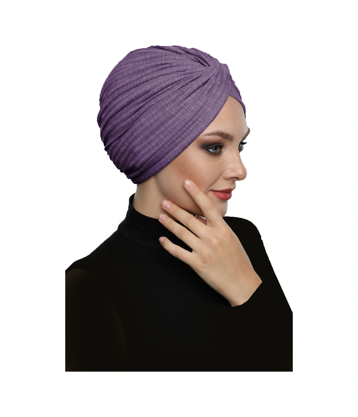 Çapraz Penye Astarlı Eflatun Hazır Türban Tesettür Havuz Bonesi Eflatun