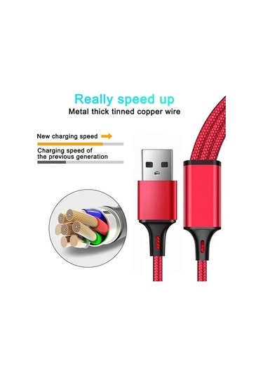 3 In 1 Type C Micro Usb 3'Lü Hızlı Şarj Kablosu 3 Amper
