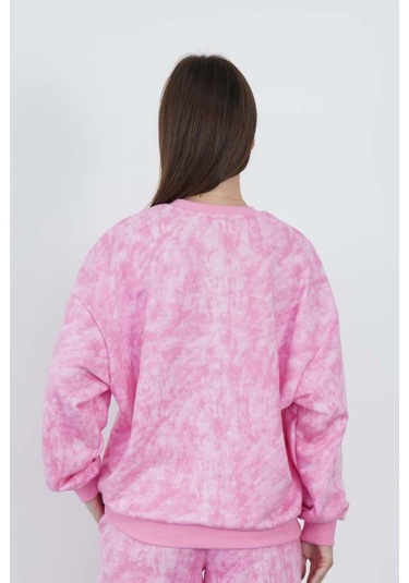 Penyebizden Valeria Kadın 3 İplik Şardonsuz Pamuk Oversize Bisiklet Yaka Sweatshirt-pembe Baskılı