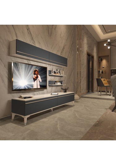Decoraktiv Eko 5 Mdf Std Silver Tv Ünitesi Tv Sehpası Beyaz - Antrasit