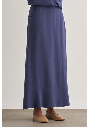 Mizalle Modal Karışımlı İndigo Mavi Maksi Evaze Etek İndigo