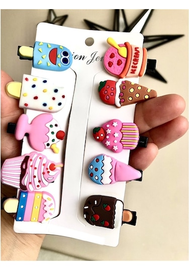 Açıkmeşe 10 Lu Bebek Tokası -Pembe Dondurma Lı Tokalar Pembe