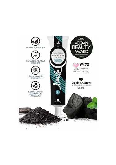 Ben & Anna Florürlü Aktif Karbon Diş Macunu 75 Ml Beyazlatıcı Ferah Nefes Vegan