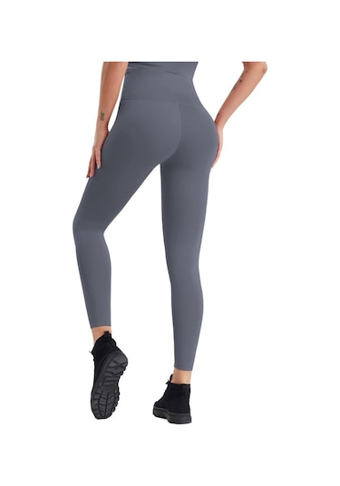 Kadın Temel Katman Yoga Tayt Pantolon Yüksek Bel Kalça Kaldırma Tayt Koşu Egzersiz Eğitimi Spor Salonu Fitness Spor Pantolonları Çabuk Kuruyan Gri