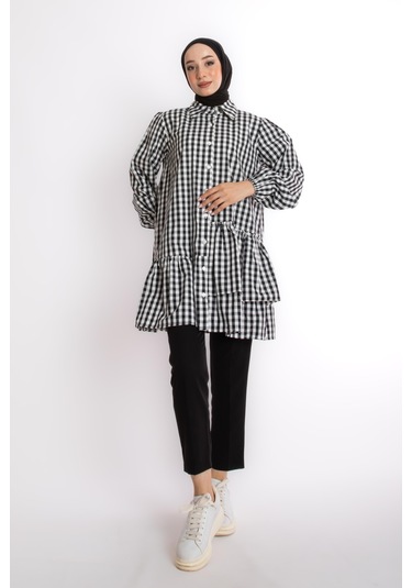 Ekose Siyah Beyaz Tunik Çok Renkli