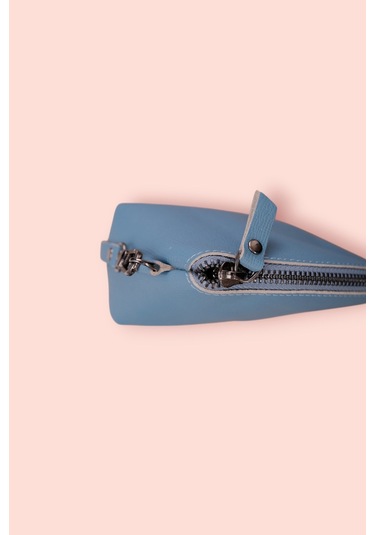 Modica Milan - Hakiki Deri Makyaj Ve El Çantası Kompakt Tasarım, Şık Ve Dayanıklı El Tutma Sapıyla Mavi