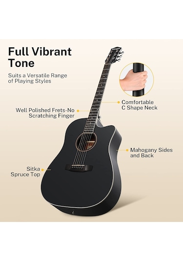 Donner Dag-1cb Cutaway Akustik Gitar Seti Siyah