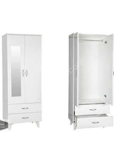 AZRAYATAKMOBİLYA 2 Kapılı 2 Çekmeceli Gardrop Elbise Dolabı 180X70X45Cm