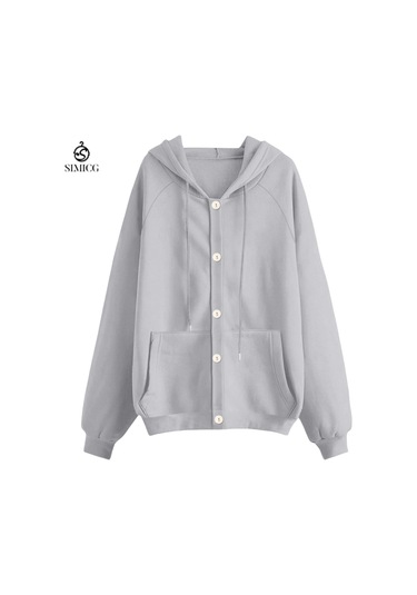 Kadınlar İçin Sonbahar Ve Kışlık Rahat Hırka Sweatshirt Ceket Gri