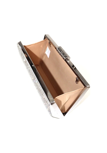 Taşlı Clutch Abiye Çanta Gümüş