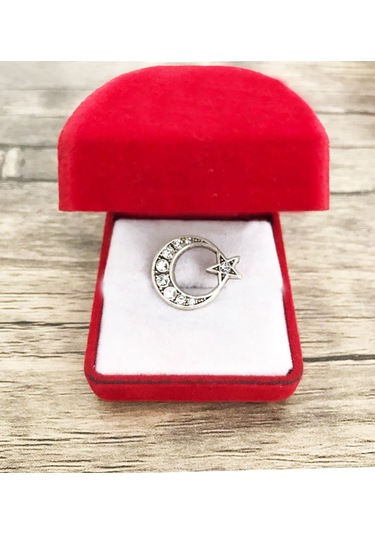 Taş İşlemeli Ay-yıldız Rozeti Gümüş