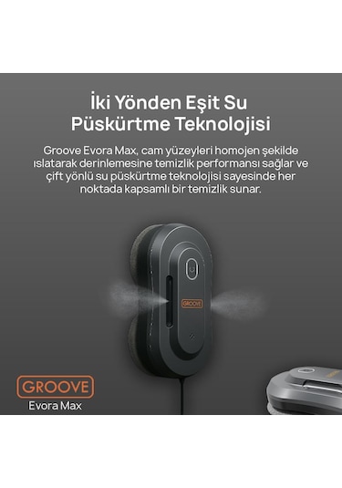 Groove Evora Max 2 Ultrasonik Spreyli Cam Silme Robotu