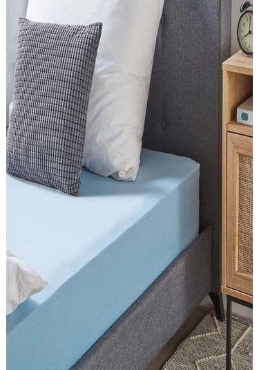 80 X 200 + 30 Cm Düz Pamuklu Tek Kişilik Lastikli Fitted Penye Çarşaf Mavi