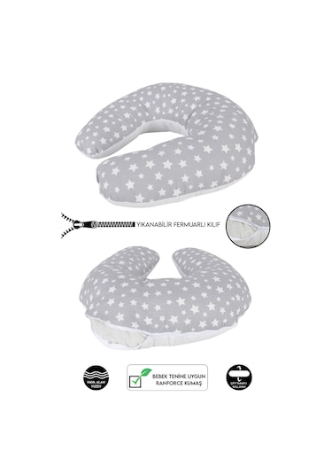 Çift Taraflı Bebek Emzirme Yastığı, Destek Minderi, Hamile Yastığı %100 Pamuklu Kumaş 001