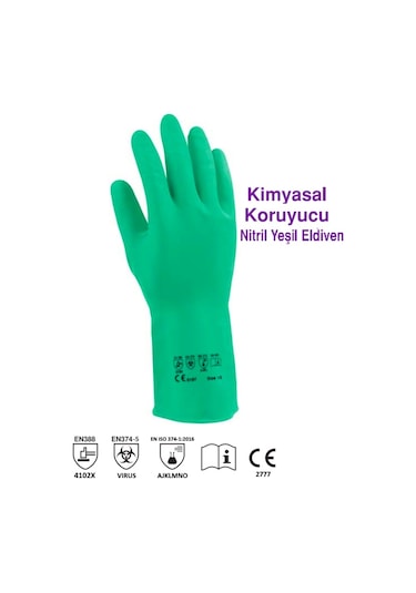 Yeşil Nitril Eldiven - Kimyasal Eldiveni - Asit Eldiveni
