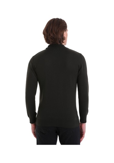 Hatemoğlu Haki Regular Fit Düz Yarım Balıkçı Yaka Yünlü Triko Kazak Haki