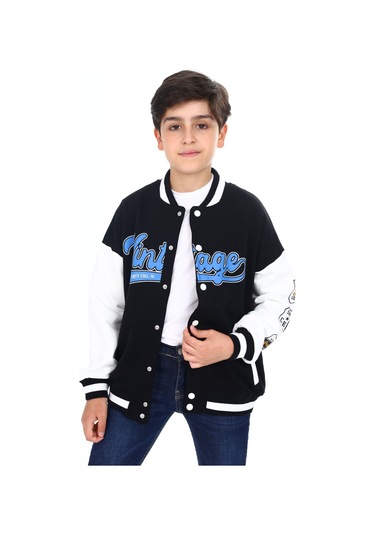 Toontoy Erkek Çocuk Baskılı Kolej Hırka Siyah