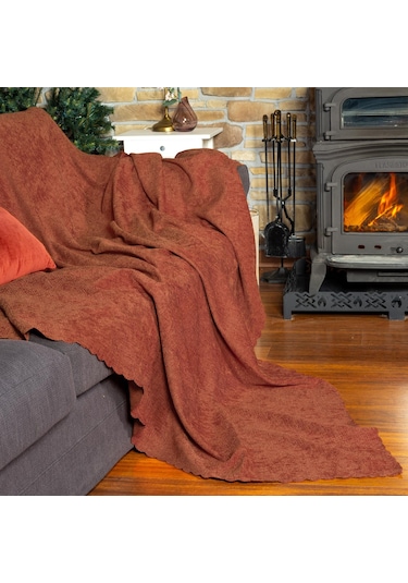 Jakarlı Şönil Koltuk Örtüsü Kanepe Örtüsü Koltuk Şalı 110x175 2 Ad. Kaymaz Kiremit Kiremit