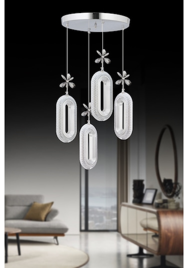 İstanbul Avize Alfa 4'lü Gümüş Kumandalı 3 Renk Ledli Modern Led