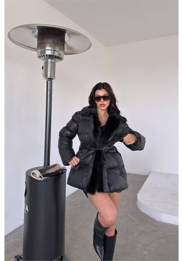 Kadın Siyah Zra Şişme Kürklü Mont Dpnbmylk25 Siyah