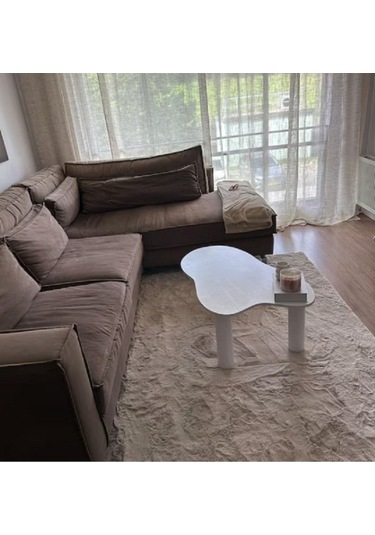 Asimetrik 90x90 Cm Modern Ahşap Ayaklı Orta Sehpa Beyaz