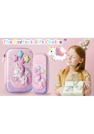 Unicorn Kabartmalı Çok Bölmeli Kalemlik 21 x 16 x 5 CM Pembe