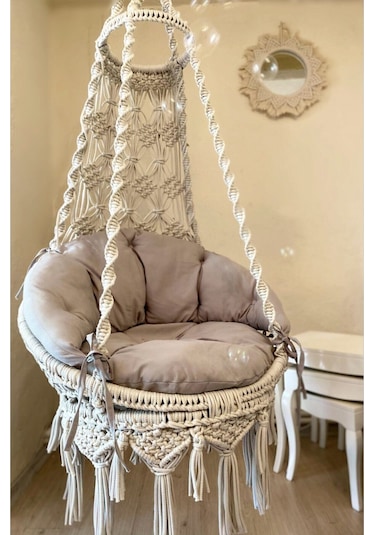 Woodshut Woodshut Tek Kişilik Makrome El Örgüsü Salıncak Naturel