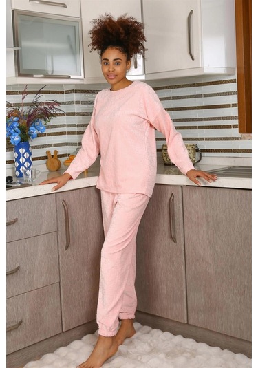 Giyim Kadın Kadife Pijama Takım Pembe Pembe