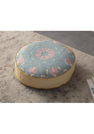 Dekoratif Yuvarlak Taşınabilir Yer Minderi Puf, 60x60cm Meditasyo