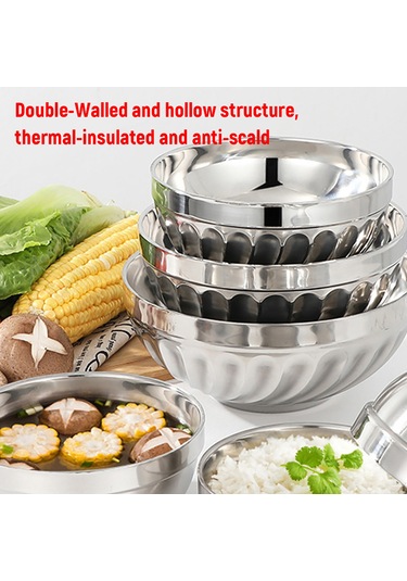 Geeksen 20cm Çocuklar İçin Paslanmaz Çelik Çift Duvarlı Isı Yalıtımlı, Düşmeye Dayanıklı Yemek/kelleci Kasesi - Gümüş Rengi